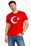 Erkek T-shirt Kısa Kol Bisiklet Yaka Ay Yıldız Bayrak Baskılı Tişört - Kırmızı
