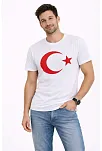 Erkek T-shirt Kısa Kol Bisiklet Yaka Ay Yıldız Bayrak Baskılı Tişört - Beyaz