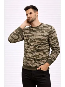 Erkek Kamuflaj Desenli 2 İplik 4 Mevsim Uzun Kollu Bisiklet Yaka Sweatshirt - Kamuflaj