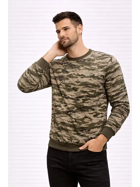 Erkek Kamuflaj Desenli 2 İplik 4 Mevsim Uzun Kollu Bisiklet Yaka Sweatshirt - Kamuflaj