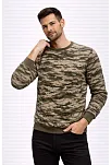 Erkek Kamuflaj Desenli 2 İplik 4 Mevsim Uzun Kollu Bisiklet Yaka Sweatshirt - Kamuflaj
