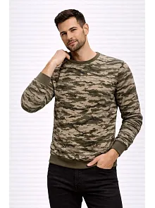 Erkek Kamuflaj Desenli 2 İplik 4 Mevsim Uzun Kollu Bisiklet Yaka Sweatshirt - Kamuflaj