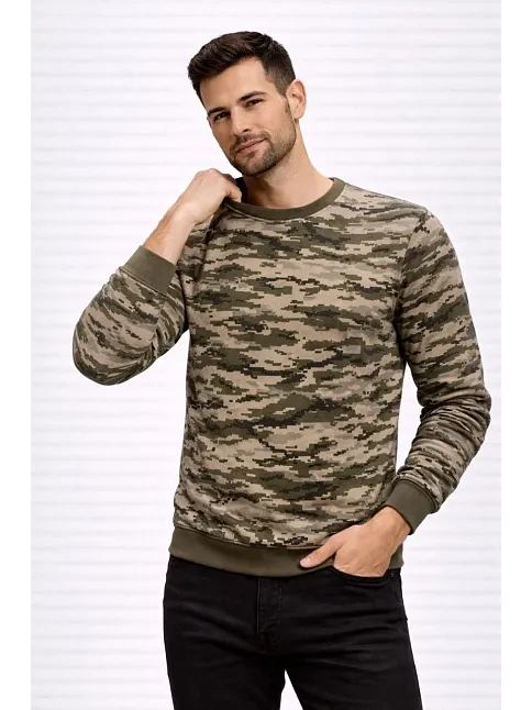 Erkek Kamuflaj Desenli 2 İplik 4 Mevsim Uzun Kollu Bisiklet Yaka Sweatshirt - Kamuflaj