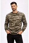 Erkek Kamuflaj Desenli 2 İplik 4 Mevsim Uzun Kollu Bisiklet Yaka Sweatshirt - Kamuflaj