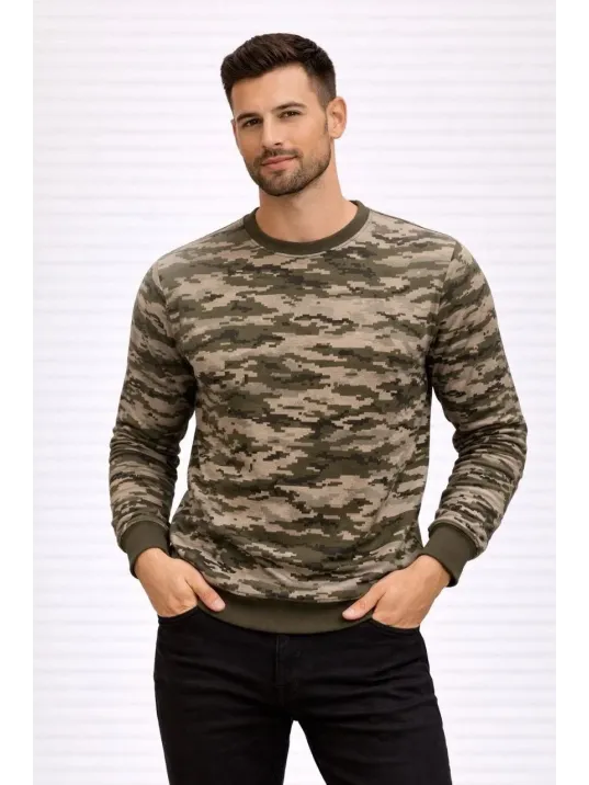 Erkek Kamuflaj Desenli 2 İplik 4 Mevsim Uzun Kollu Bisiklet Yaka Sweatshirt - Kamuflaj Erkek Kamuflaj Desenli 2 İplik 4 Mevsim Uzun Kollu Bisiklet Yaka Sweatshirt - Kamuflaj