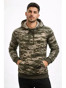 Erkek Kamuflaj Desenli 2 İplik 4 Mevsim Kapüşonlu Kanguru Cepli Hoodie Sweatshirt - Kamuflaj