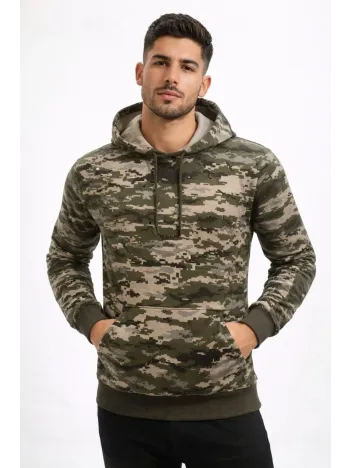 Erkek Kamuflaj Desenli 2 İplik 4 Mevsim Kapüşonlu Kanguru Cepli Hoodie Sweatshirt - Kamuflaj