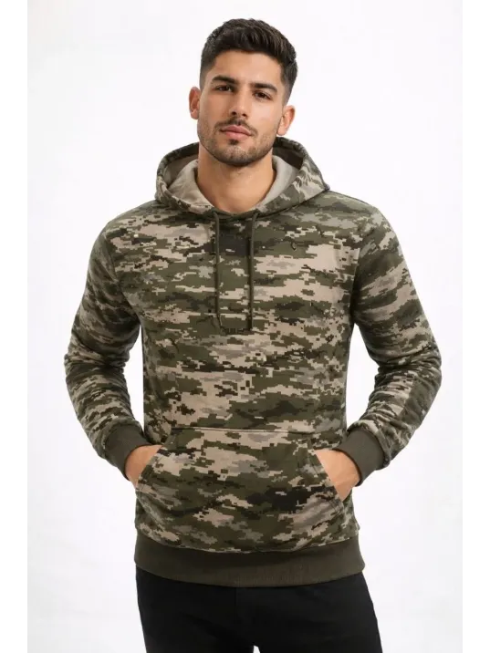 Erkek Kamuflaj Desenli 2 İplik 4 Mevsim Kapüşonlu Kanguru Cepli Hoodie Sweatshirt - Kamuflaj Erkek Kamuflaj Desenli 2 İplik 4 Mevsim Kapüşonlu Kanguru Cepli Hoodie Sweatshirt - Kamuflaj