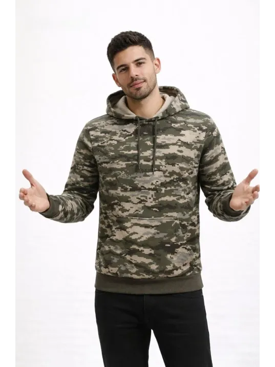 Erkek Kamuflaj Desenli 2 İplik 4 Mevsim Kapüşonlu Kanguru Cepli Hoodie Sweatshirt - Kamuflaj Erkek Kamuflaj Desenli 2 İplik 4 Mevsim Kapüşonlu Kanguru Cepli Hoodie Sweatshirt - Kamuflaj