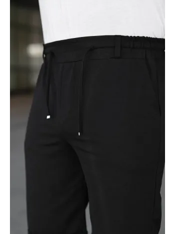 Erkek Diagonel Kumaş Duble Paça Cepli Bağcıklı Bel Lastikli Şort - Siyah Erkek Diagonel Kumaş Duble Paça Cepli Bağcıklı Bel Lastikli Şort - Siyah