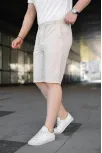 Erkek Diagonel Kumaş Duble Paça Cepli Bağcıklı Bel Lastikli Şort - Krem Erkek Diagonel Kumaş Duble Paça Cepli Bağcıklı Bel Lastikli Şort - Krem