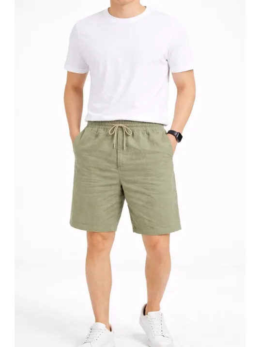 Erkek Keten Kumaş Cepli Rahat Kesim Bel Lastikli Şort - Mint Yeşili Erkek Keten Kumaş Cepli Rahat Kesim Bel Lastikli Şort - Mint Yeşili