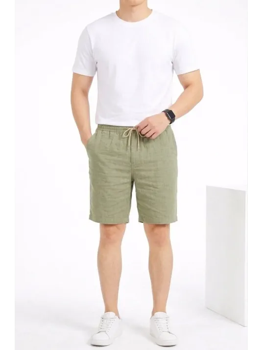 Erkek Keten Kumaş Cepli Rahat Kesim Bel Lastikli Şort - Mint Yeşili Erkek Keten Kumaş Cepli Rahat Kesim Bel Lastikli Şort - Mint Yeşili