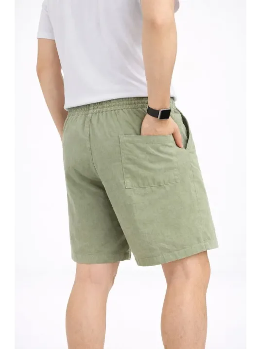 Erkek Keten Kumaş Cepli Rahat Kesim Bel Lastikli Şort - Mint Yeşili Erkek Keten Kumaş Cepli Rahat Kesim Bel Lastikli Şort - Mint Yeşili