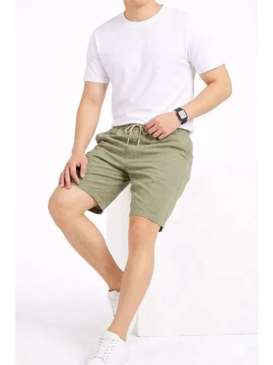 Erkek Keten Kumaş Cepli Rahat Kesim Bel Lastikli Şort - Mint Yeşili Erkek Keten Kumaş Cepli Rahat Kesim Bel Lastikli Şort - Mint Yeşili