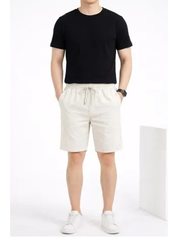 Erkek Keten Kumaş Cepli Rahat Kesim Bel Lastikli Şort - Beyaz Erkek Keten Kumaş Cepli Rahat Kesim Bel Lastikli Şort - Beyaz