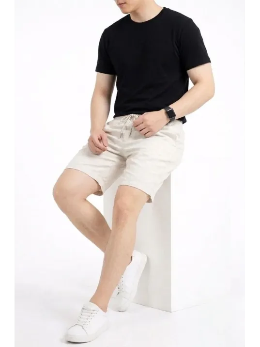 Erkek Keten Kumaş Cepli Rahat Kesim Bel Lastikli Şort - Beyaz Erkek Keten Kumaş Cepli Rahat Kesim Bel Lastikli Şort - Beyaz
