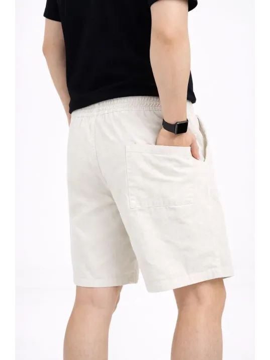Erkek Keten Kumaş Cepli Rahat Kesim Bel Lastikli Şort - Beyaz Erkek Keten Kumaş Cepli Rahat Kesim Bel Lastikli Şort - Beyaz