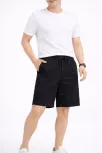 Erkek Keten Kumaş Cepli Rahat Kesim Bel Lastikli Şort - Siyah Erkek Keten Kumaş Cepli Rahat Kesim Bel Lastikli Şort - Siyah