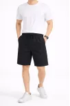 Erkek Keten Kumaş Cepli Rahat Kesim Bel Lastikli Şort - Siyah Erkek Keten Kumaş Cepli Rahat Kesim Bel Lastikli Şort - Siyah