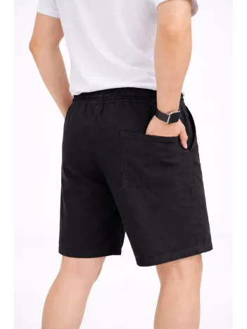 Erkek Keten Kumaş Cepli Rahat Kesim Bel Lastikli Şort - Siyah Erkek Keten Kumaş Cepli Rahat Kesim Bel Lastikli Şort - Siyah