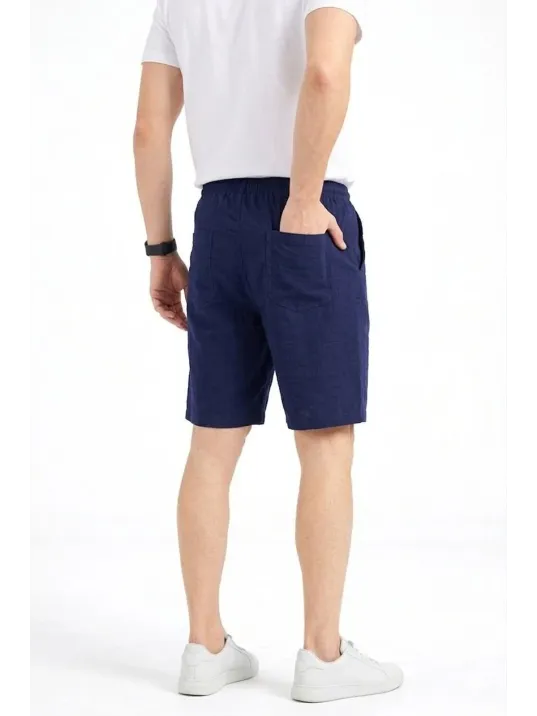Erkek Keten Kumaş Cepli Rahat Kesim Bel Lastikli Şort - Lacivert Erkek Keten Kumaş Cepli Rahat Kesim Bel Lastikli Şort - Lacivert