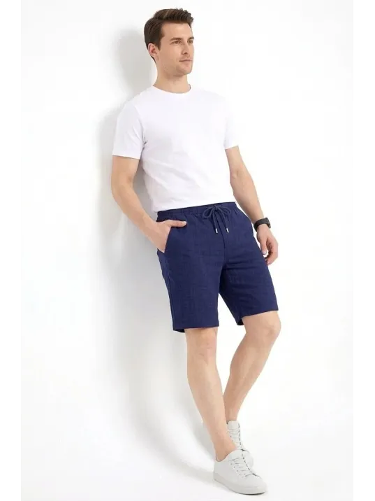 Erkek Keten Kumaş Cepli Rahat Kesim Bel Lastikli Şort - Lacivert Erkek Keten Kumaş Cepli Rahat Kesim Bel Lastikli Şort - Lacivert