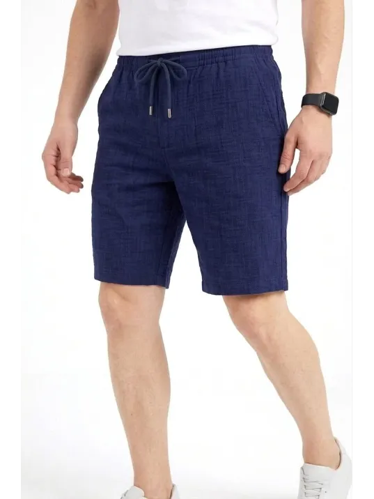 Erkek Keten Kumaş Cepli Rahat Kesim Bel Lastikli Şort - Lacivert Erkek Keten Kumaş Cepli Rahat Kesim Bel Lastikli Şort - Lacivert