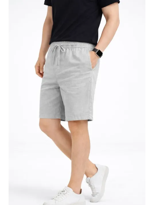 Erkek Keten Kumaş Cepli Rahat Kesim Bel Lastikli Şort - Gri Erkek Keten Kumaş Cepli Rahat Kesim Bel Lastikli Şort - Gri