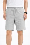 Erkek Keten Kumaş Cepli Rahat Kesim Bel Lastikli Şort - Gri Erkek Keten Kumaş Cepli Rahat Kesim Bel Lastikli Şort - Gri