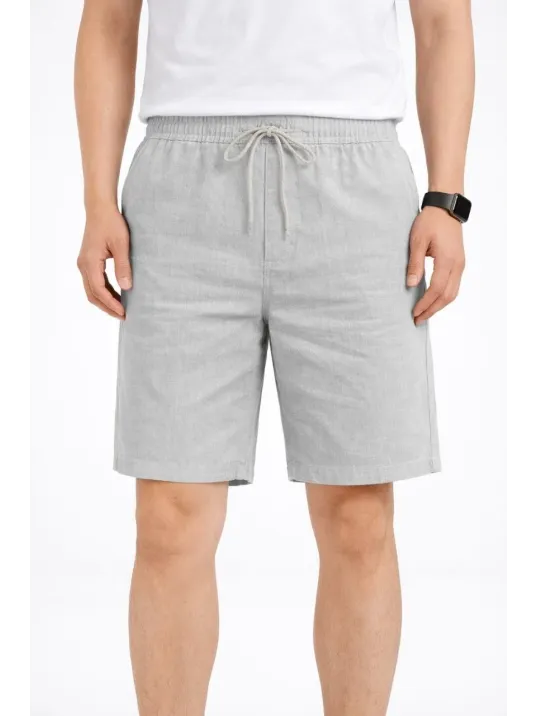 Erkek Keten Kumaş Cepli Rahat Kesim Bel Lastikli Şort - Gri Erkek Keten Kumaş Cepli Rahat Kesim Bel Lastikli Şort - Gri