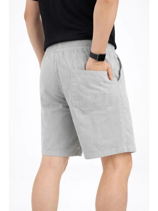 Erkek Keten Kumaş Cepli Rahat Kesim Bel Lastikli Şort - Gri Erkek Keten Kumaş Cepli Rahat Kesim Bel Lastikli Şort - Gri