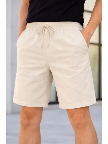 Erkek Keten Kumaş Cepli Rahat Kesim Bel Lastikli Şort - Krem Erkek Keten Kumaş Cepli Rahat Kesim Bel Lastikli Şort - Krem