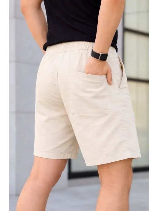 Erkek Keten Kumaş Cepli Rahat Kesim Bel Lastikli Şort - Krem Erkek Keten Kumaş Cepli Rahat Kesim Bel Lastikli Şort - Krem