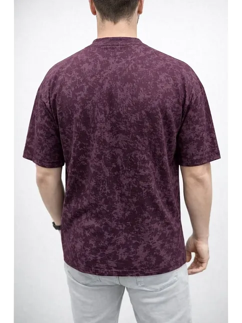 Erkek Premium Tişört Osy Yumuşak Dokulu Yıkamalı Oversize T-shirt - Bordo