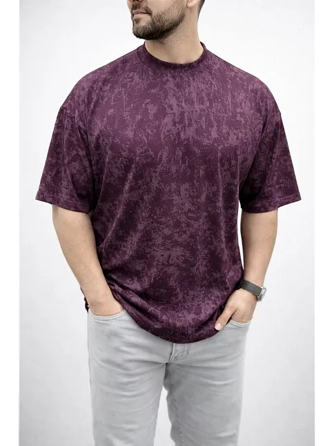 Erkek Premium Tişört Osy Yumuşak Dokulu Yıkamalı Oversize T-shirt - Bordo