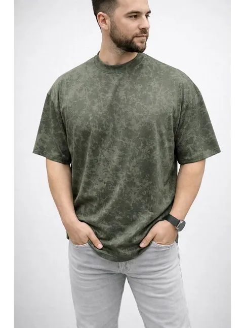 Erkek Premium Tişört Osy Yumuşak Dokulu Yıkamalı Oversize T-shirt - Haki
