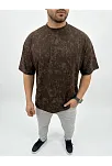 Erkek Premium Tişört Osy Yumuşak Dokulu Yıkamalı Oversize T-shirt - Kahverengi