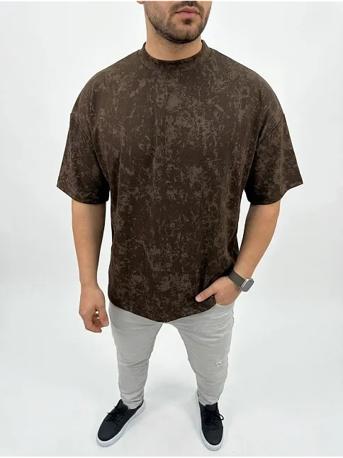 Erkek Premium Tişört Osy Yumuşak Dokulu Yıkamalı Oversize T-shirt - Kahverengi