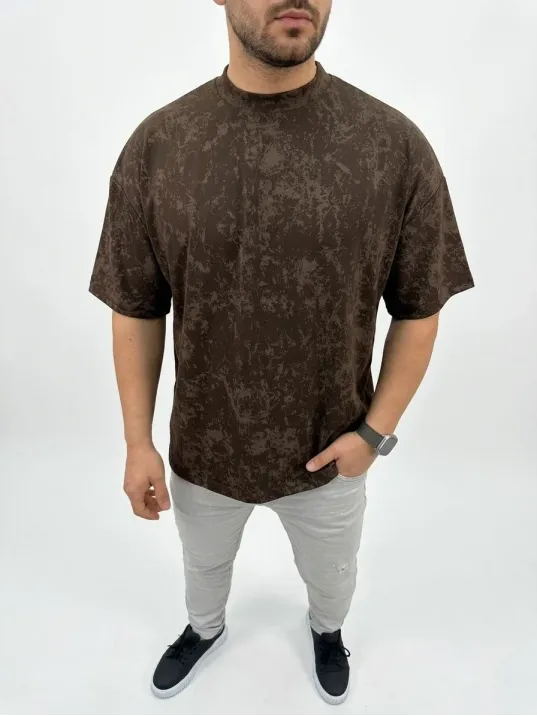 Erkek Premium Tişört Osy Yumuşak Dokulu Yıkamalı Oversize T-shirt - Kahverengi Erkek Premium Tişört Osy Yumuşak Dokulu Yıkamalı Oversize T-shirt - Kahverengi