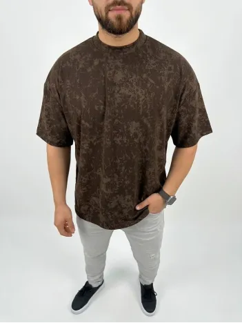 Erkek Premium Tişört Osy Yumuşak Dokulu Yıkamalı Oversize T-shirt - Kahverengi