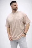Erkek Premium Tişört Osy Yumuşak Dokulu Yıkamalı Oversize T-shirt - Bej