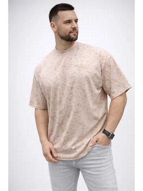 Erkek Premium Tişört Osy Yumuşak Dokulu Yıkamalı Oversize T-shirt - Bej