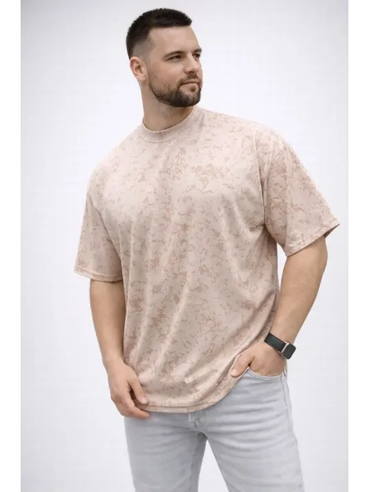 Erkek Premium Tişört Osy Yumuşak Dokulu Yıkamalı Oversize T-shirt - Bej