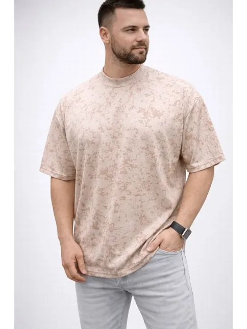 Erkek Premium Tişört Osy Yumuşak Dokulu Yıkamalı Oversize T-shirt - Bej