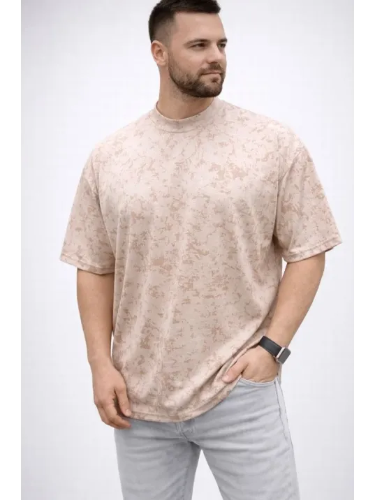 Erkek Premium Tişört Osy Yumuşak Dokulu Yıkamalı Oversize T-shirt - Bej