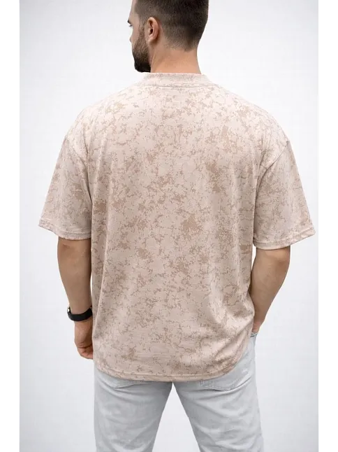 Erkek Premium Tişört Osy Yumuşak Dokulu Yıkamalı Oversize T-shirt - Bej