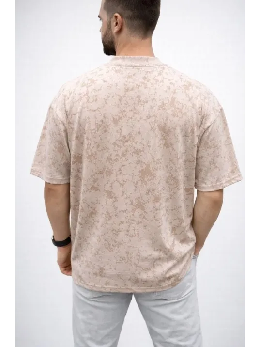 Erkek Premium Tişört Osy Yumuşak Dokulu Yıkamalı Oversize T-shirt - Bej
