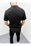 Erkek Yazlık Triko Saç Örgü Tişört Kısa Kol Polo Yaka Fermuarlı T-shirt - Siyah