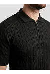 Erkek Yazlık Triko Saç Örgü Tişört Kısa Kol Polo Yaka Fermuarlı T-shirt - Siyah